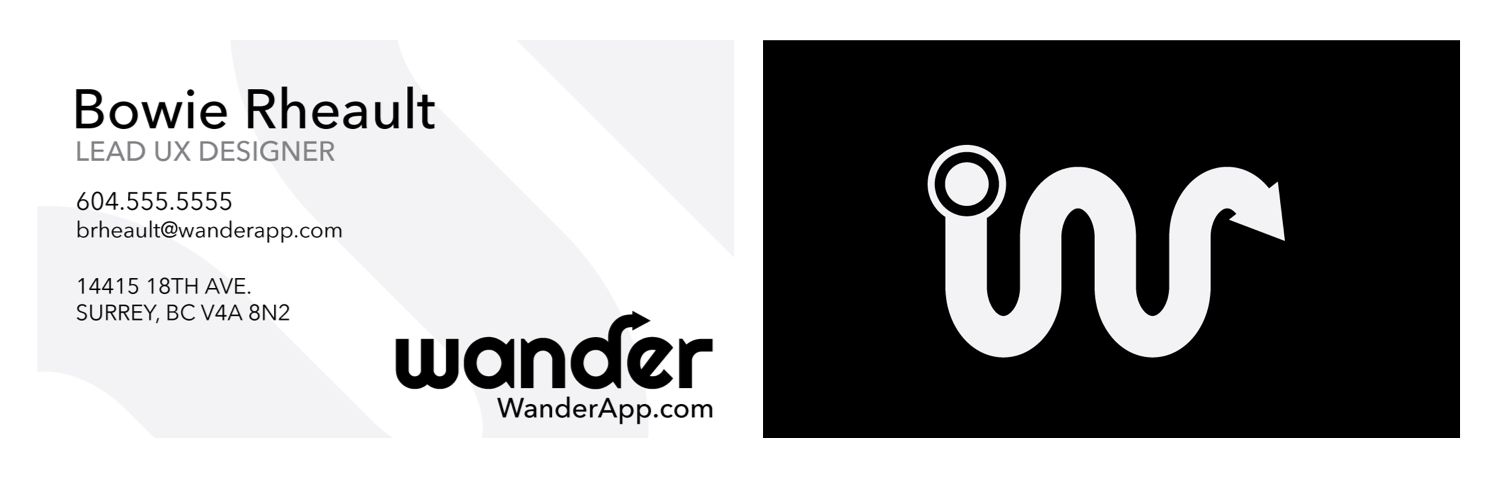 front and back of wander business card